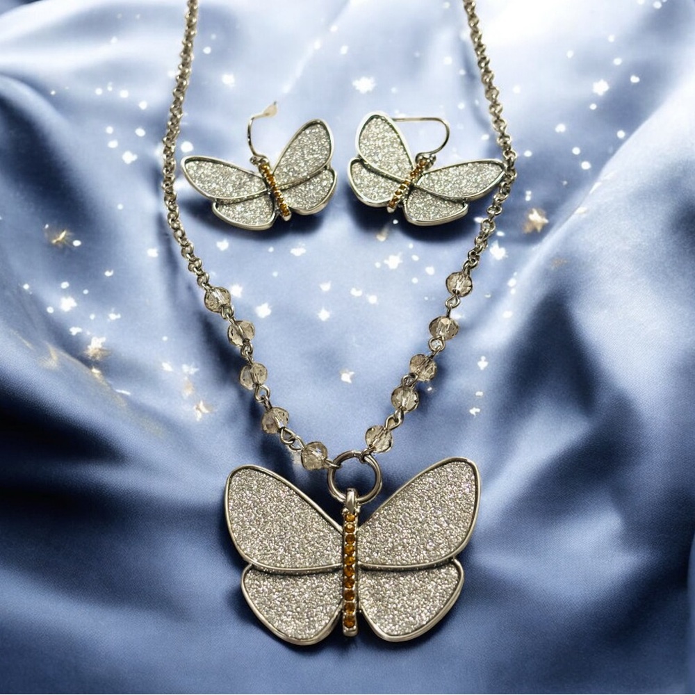 Off Park Collection Silver-tone Butterfly Necklace and earring set